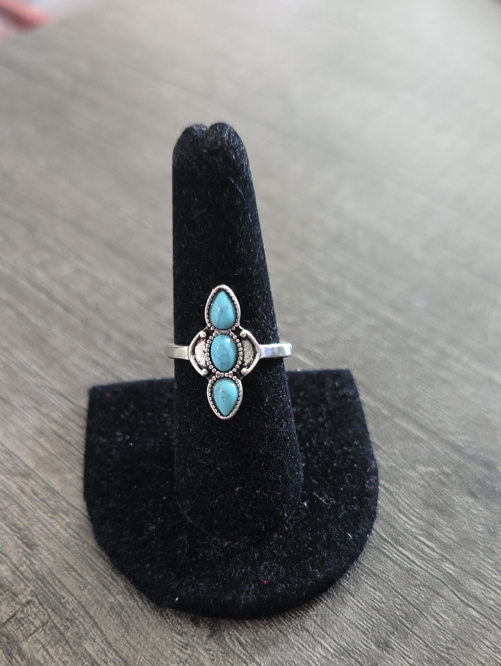 Sterling Silver Tone Turquoise Marquise Triple Stone Ring Size 9